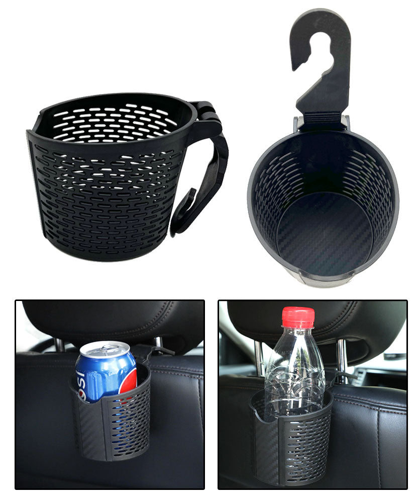 JAVOedge (2 PACK) Over the Back Car Seat Headrest Hanging Mount Universal Cup Holder for Interior Storage Organizer, Black