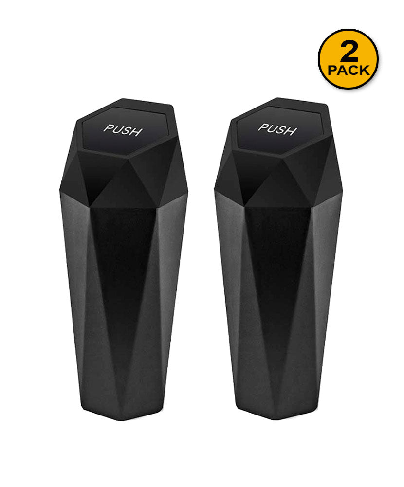 JAVOedge Car Trash Can Storage with Push Open Lid (2 PACK) Diamond Shaped Design to Fit Existing Car Cup Holders