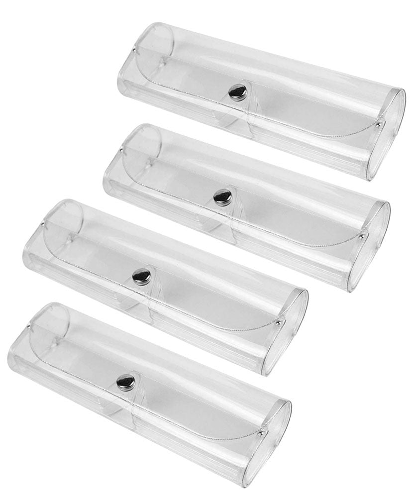 (4 PACK), JAVOedge Clear Color Plastic Transparent Eyeglass Reading Glass Case with Soft Microfiber Cloth