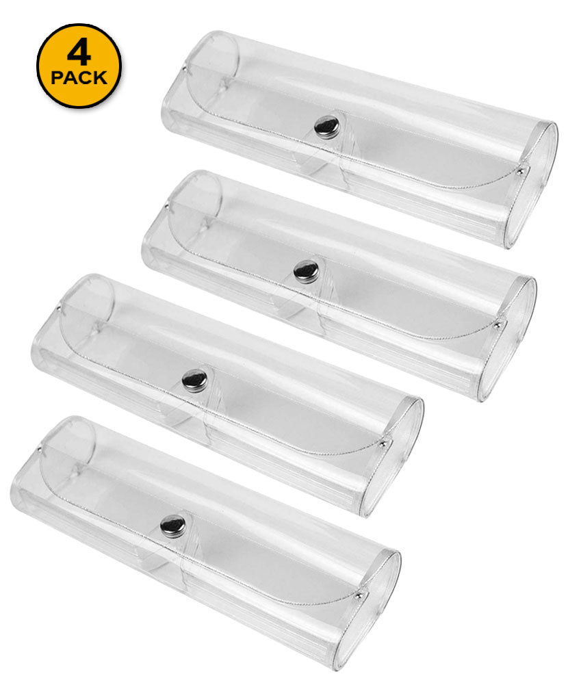 (4 PACK), JAVOedge Clear Color Plastic Transparent Eyeglass Reading Glass Case with Soft Microfiber Cloth