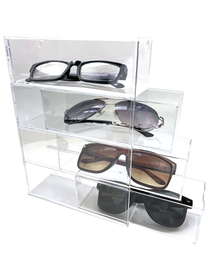 JAVOedge Clear Acrylic Eyeglasses / Sunglasses (4 Slots) Drawer Storage Organizer Holder Stackable (9.7