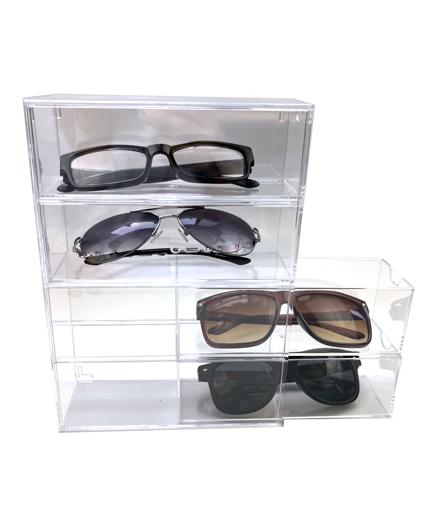 JAVOedge Clear Acrylic Eyeglasses / Sunglasses (4 Slots) Drawer Storage Organizer Holder Stackable (9.7" x 6.9" x 2.6")