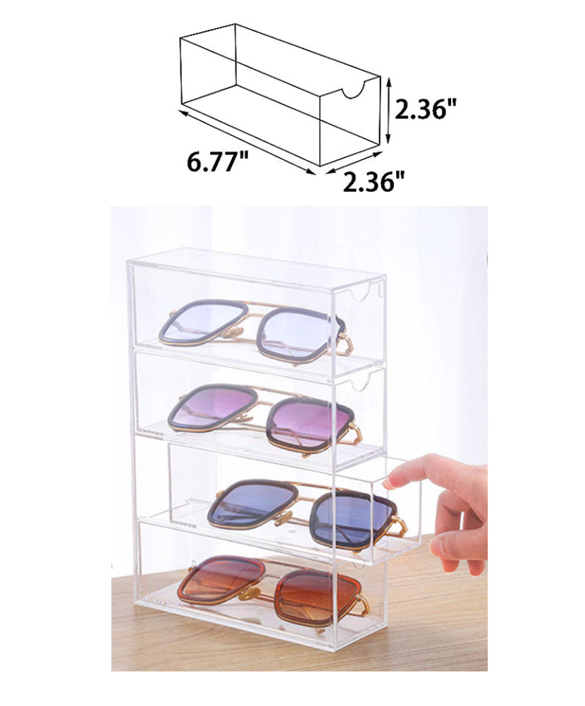 JAVOedge Clear Acrylic Eyeglasses / Sunglasses (4 Slots) Drawer Storage Organizer Holder Stackable (9.7" x 6.9" x 2.6")