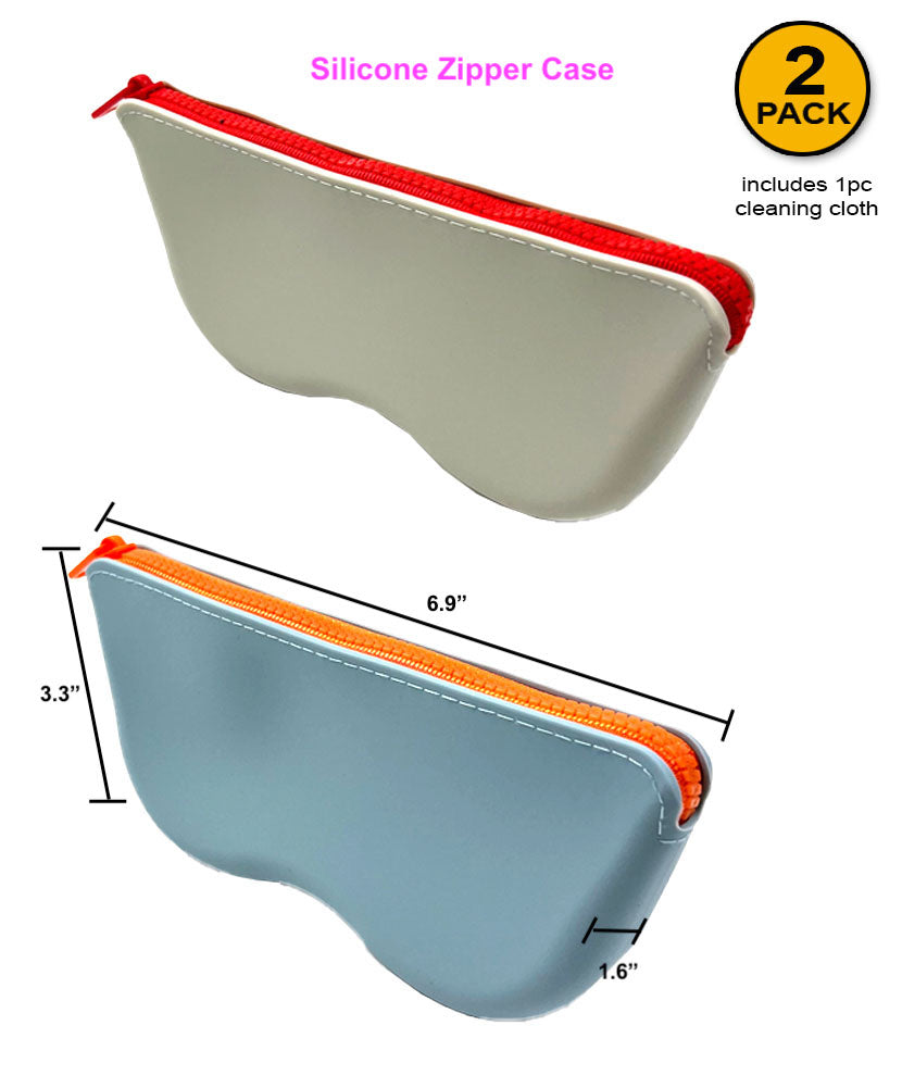 (2 PACK) JAVOedge Premium Smooth Silicone Medium Size Zipper Closure Eyeglass Case Fits Most Glasses for Men and Women