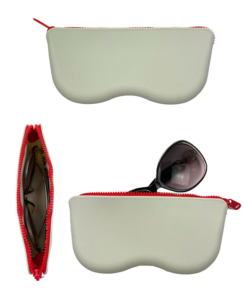 (2 PACK) JAVOedge Premium Smooth Silicone Medium Size Zipper Closure Eyeglass Case Fits Most Glasses for Men and Women