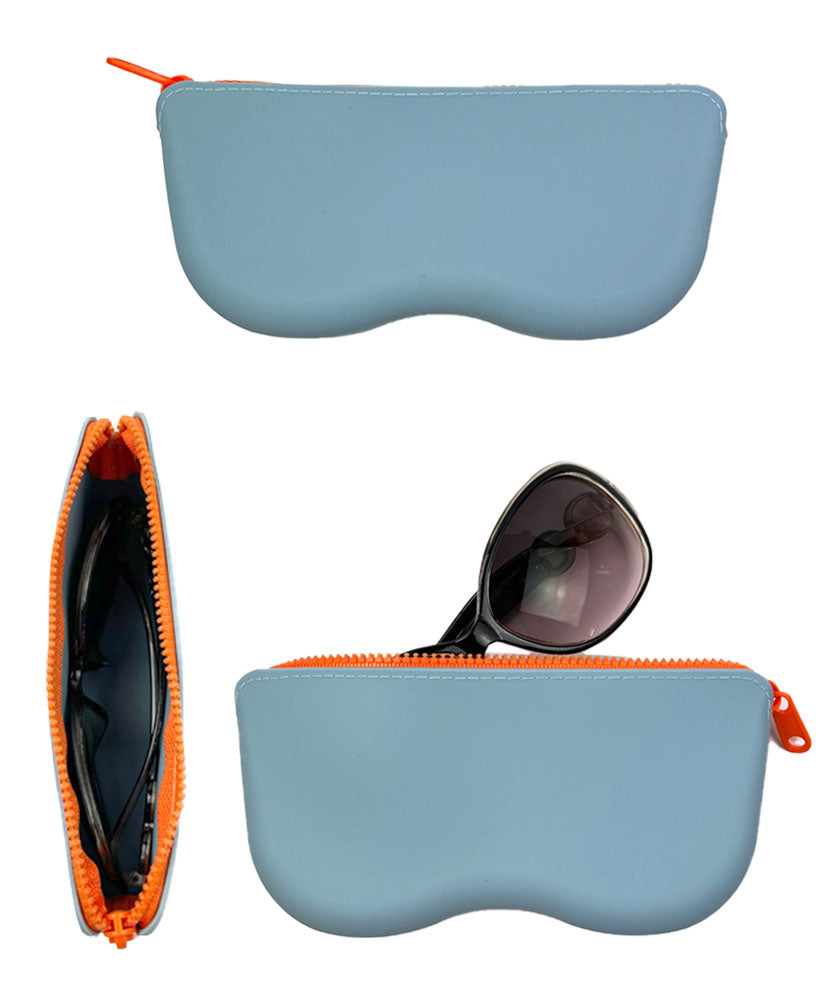 (2 PACK) JAVOedge Premium Smooth Silicone Medium Size Zipper Closure Eyeglass Case Fits Most Glasses for Men and Women