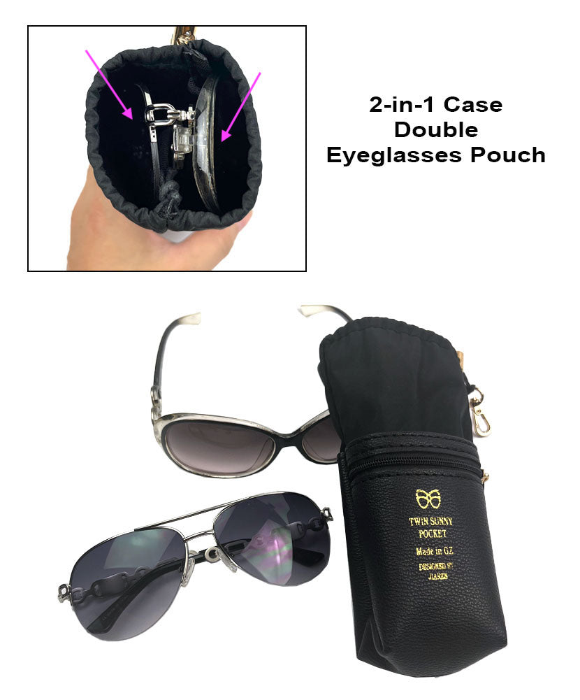 (2 PACK) JAVOedge 2 in 1 Double Eyeglasses Pouch Large Size Storage Case Fits Most Glasses and Sunglasses for Men / Women