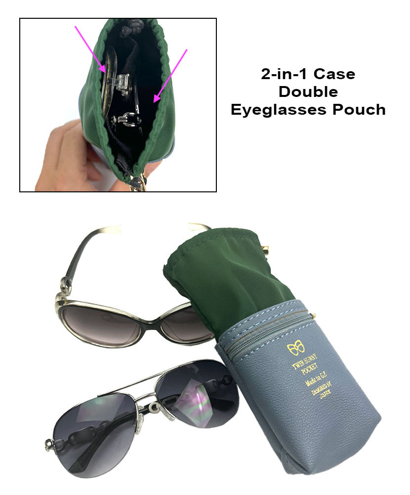 (2 PACK) JAVOedge 2 in 1 Double Eyeglasses Pouch Large Size Storage Case Fits Most Glasses and Sunglasses for Men / Women