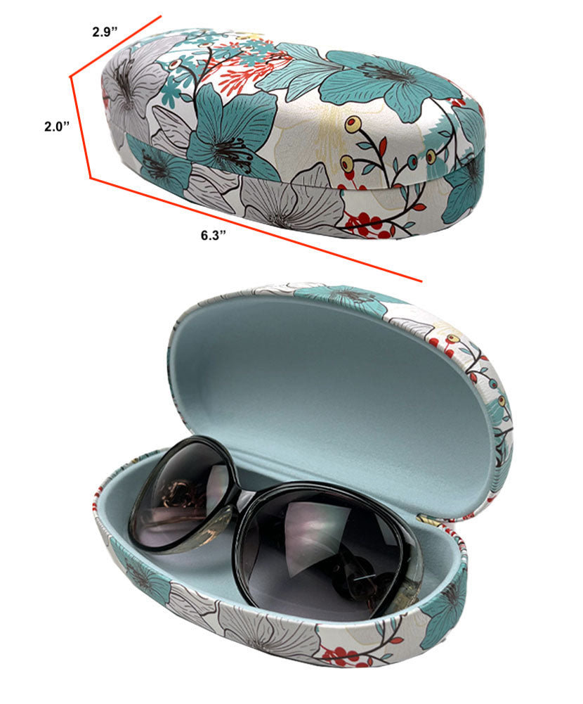 JAVOedge Floral Pattern Extra Large Clam Hard Shell Protective Oversized Curved Sunglasses / Eyeglasses Case with Cloth