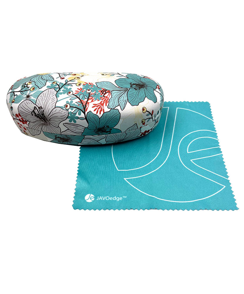 JAVOedge Floral Pattern Extra Large Clam Hard Shell Protective Oversized Curved Sunglasses / Eyeglasses Case with Cloth