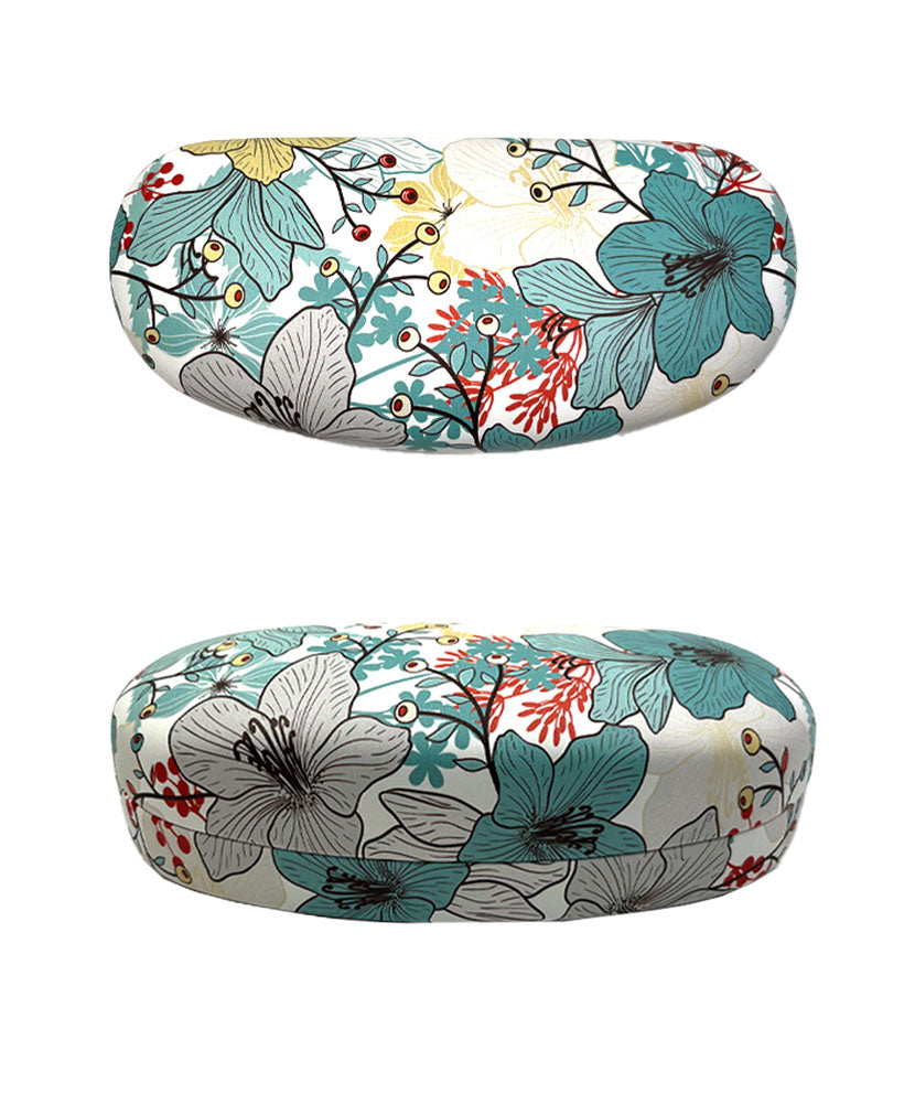JAVOedge Floral Pattern Extra Large Clam Hard Shell Protective Oversized Curved Sunglasses / Eyeglasses Case with Cloth
