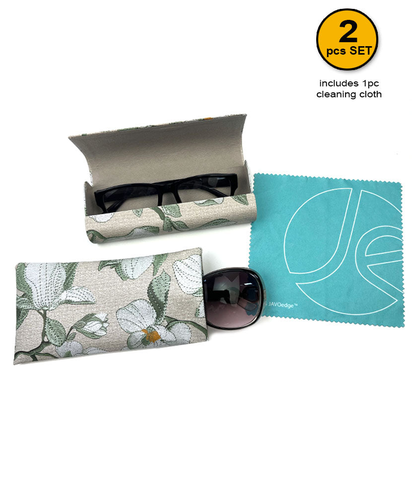 JAVOedge Floral Eyeglass Case and Soft Slip-In Squeeze Closure Eyeglass/Reading Glasses Pouch Case Matching Set