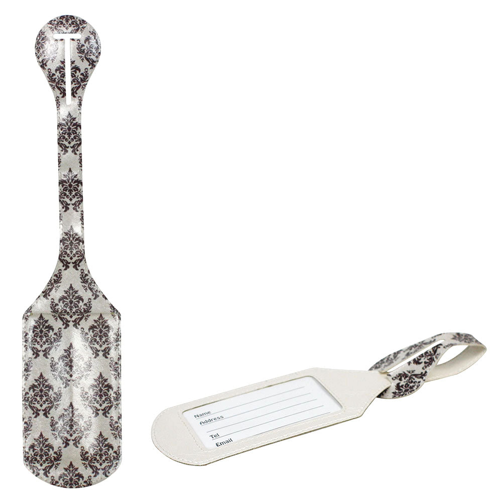 JAVOedge 2 Pack Brown Baroque Pattern Stylish Luggage Tags with Adjustable Strap for Carry On, Luggage, Travel