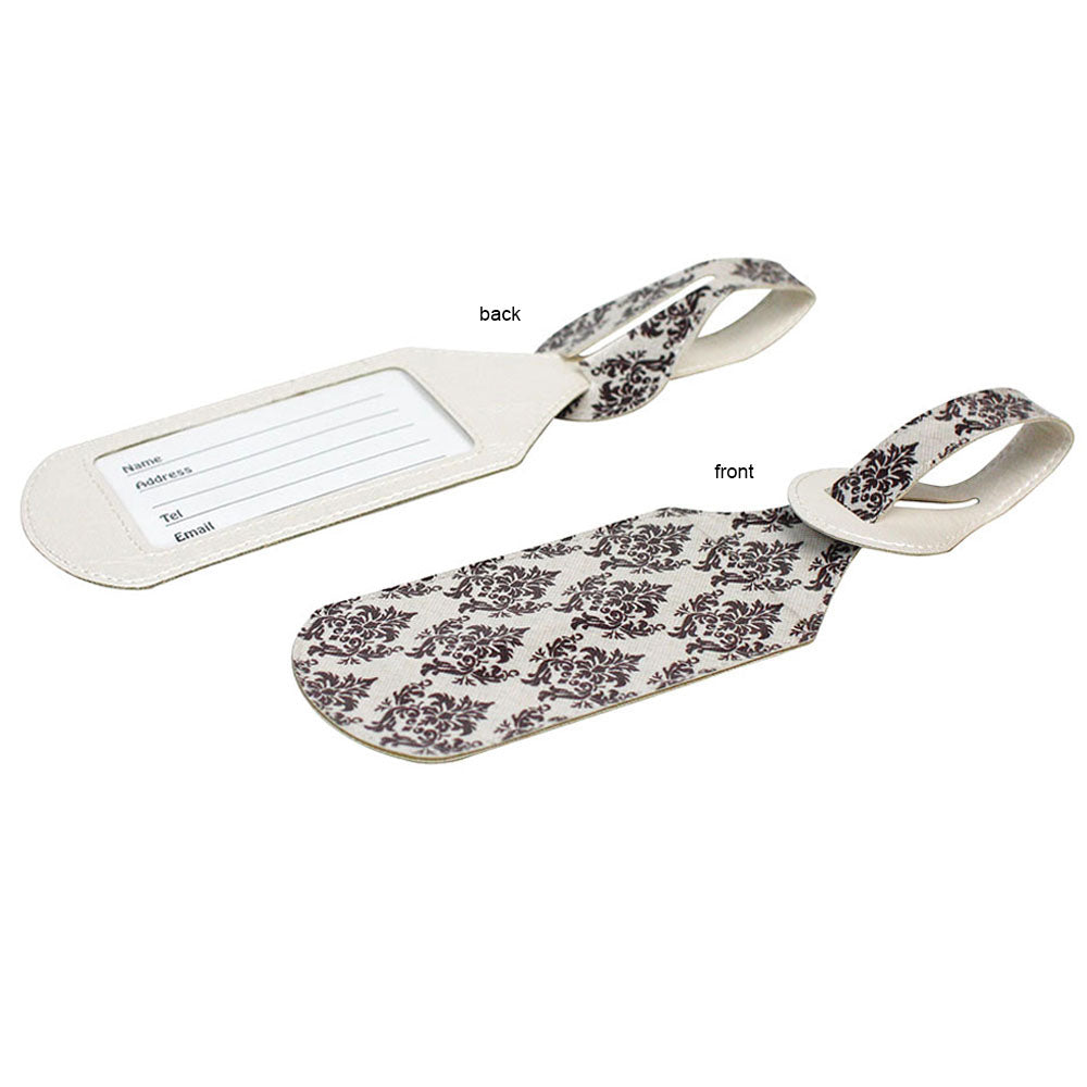 JAVOedge 2 Pack Brown Baroque Pattern Stylish Luggage Tags with Adjustable Strap for Carry On, Luggage, Travel