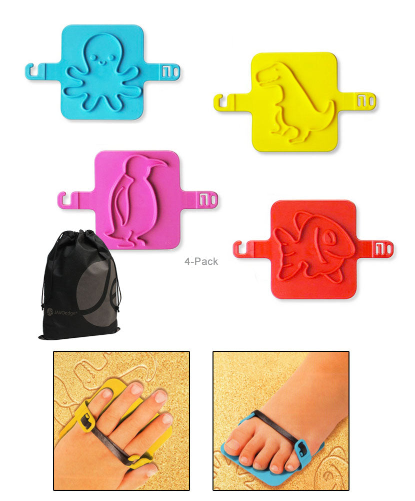 JAVOedge 4 Pack Bundle of Plastic Sand Print Toys for Kids (Fish, Dinosaur, Octopus, and Penguin)
