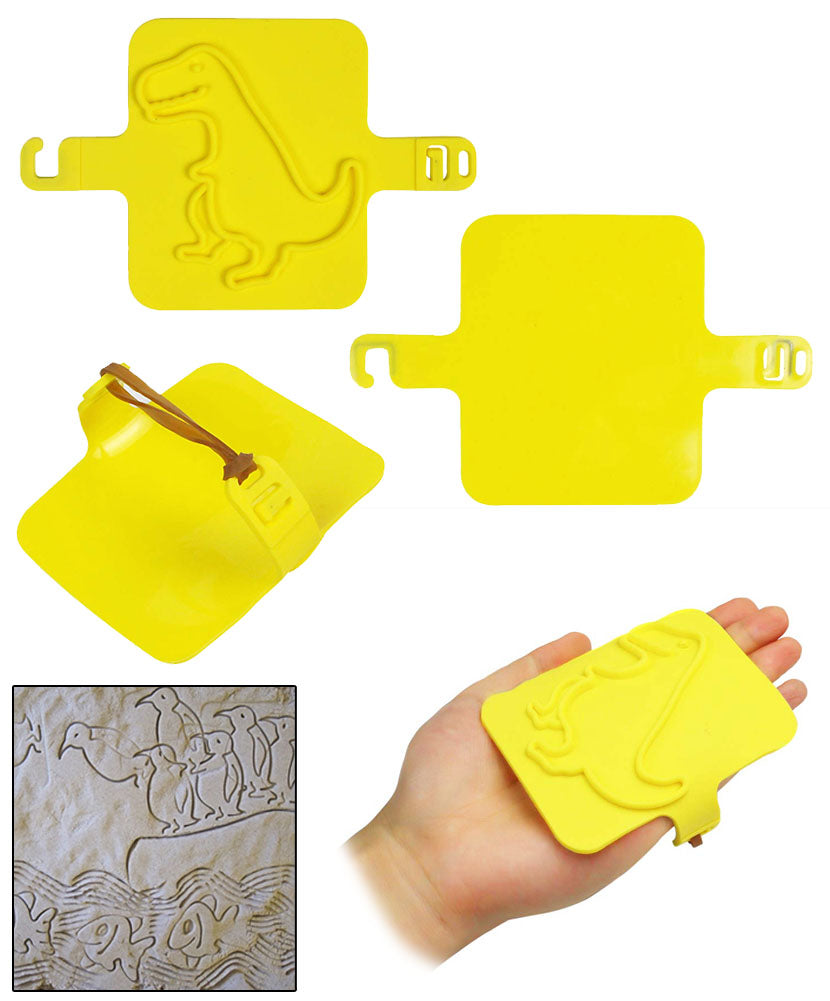 JAVOedge 4 Pack Bundle of Plastic Sand Print Toys for Kids (Fish, Dinosaur, Octopus, and Penguin)