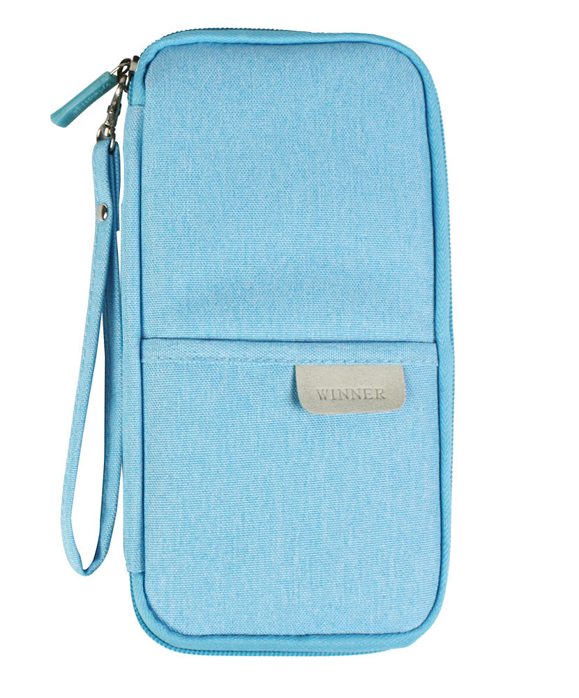 JAVOedge Blue Long Zippered Passport and Travel Document Organizer, Front Pocket, Wristlet