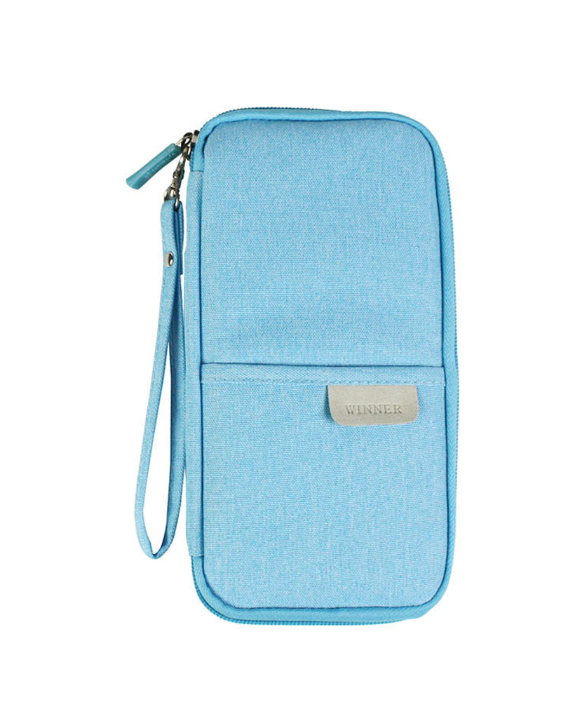 JAVOedge Blue Long Zippered Passport and Travel Document Organizer, Front Pocket, Wristlet