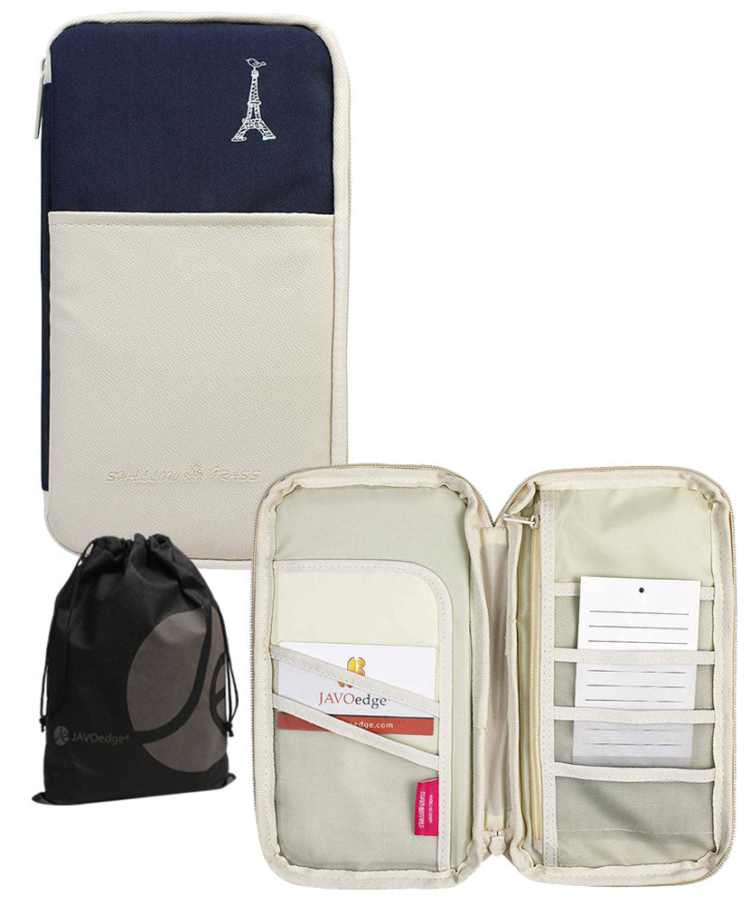 JAVOedge Eiffel Tower Pattern Zipper Travel Organizer with Multiple Pockets for Passport, Boarding Passes, Tickets