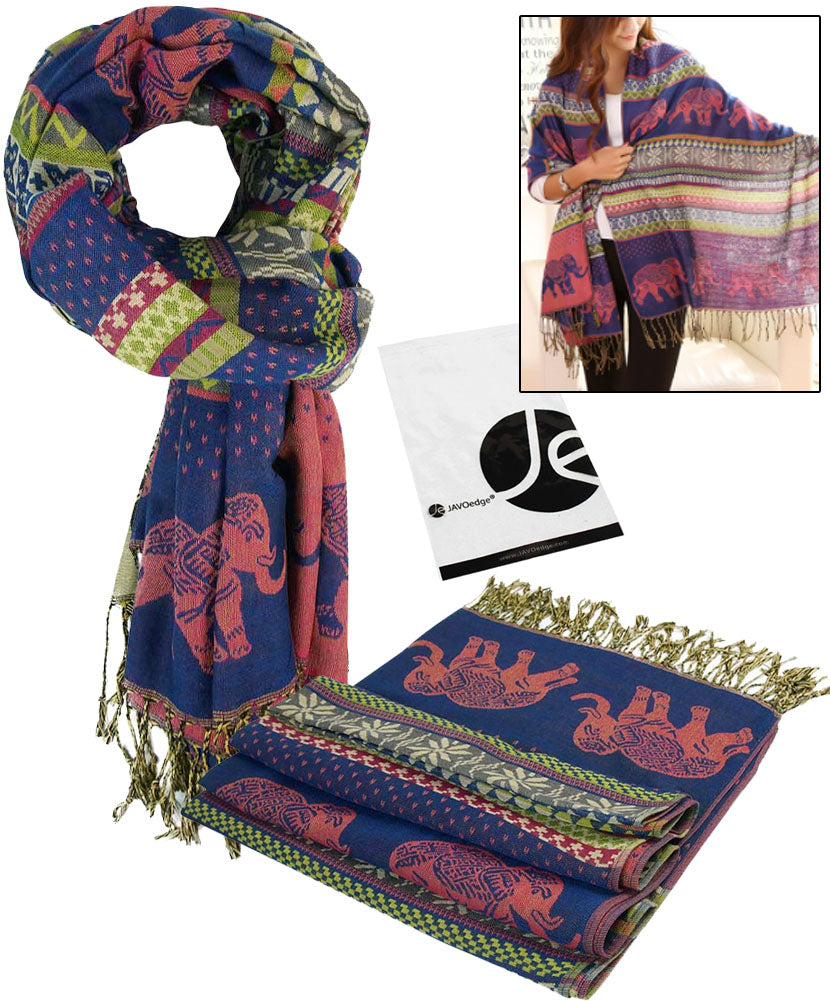 Luxurious Elephant Print Pattern Soft Pashmina Scarf for Ladies