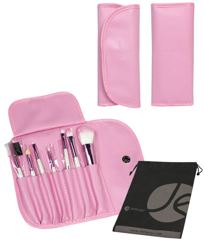 JAVOedge (2 PCS SET) Bold Colored 2 Layers and Double Zipper Cosmetic Makeup Brush Travel Bag W/ Clear PVC Zipper Bag