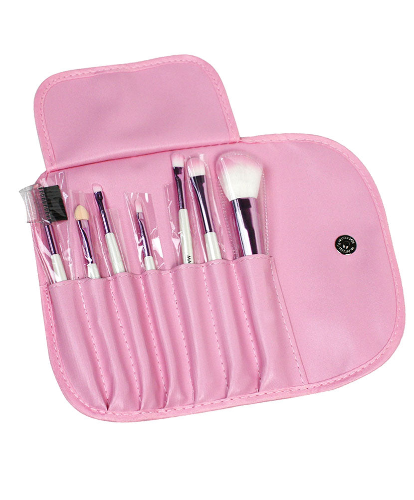 7 Piece Travel Cosmetic Beauty Set Roll Up Case with Snap and Drawstring Bag