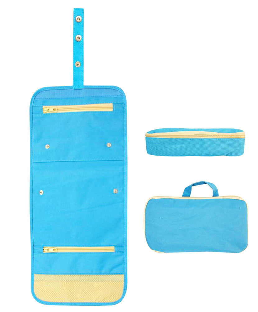 Hanging Roll up Toiletry Holder with Multiple Detachable Compartments (Blue)
