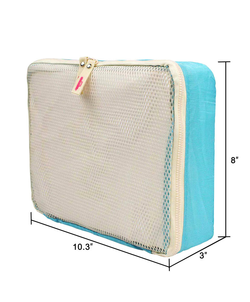 JAVOedge 4 Piece Light Blue Travel Set - Clothing Storage bag, Drawstring Bag, Cosmetic Clutch, and Fanny Pack