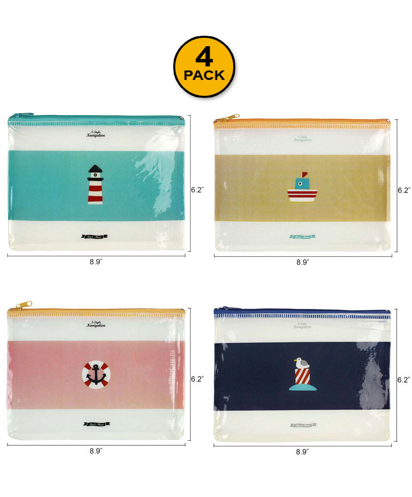 JAVOedge 4 Pack of Easy Storage or Travel PVC Mesh Bags (Blue, Light Blue, Peach, and Pink)