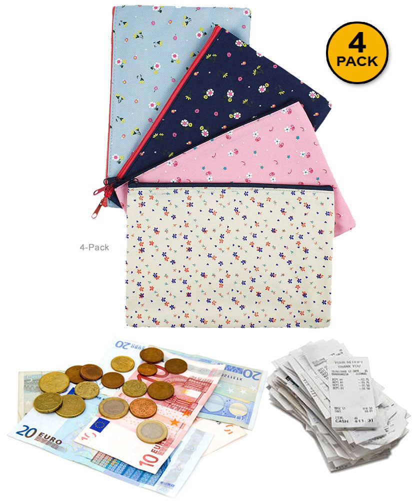 JAVOedge 4 Pack of Easy Storage or Travel Nylon Zipper Bags (Dark Blue, Light Blue, Beige, and Pink)