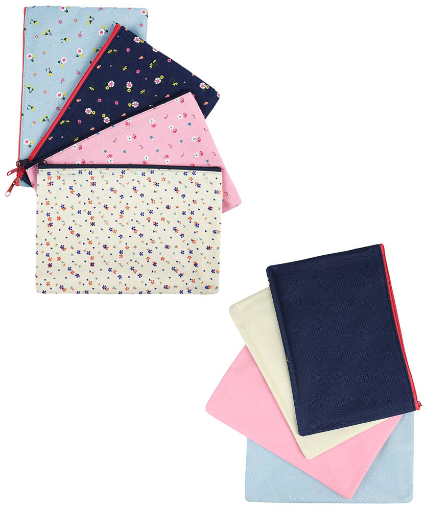 JAVOedge 4 Pack of Easy Storage or Travel Nylon Zipper Bags (Dark Blue, Light Blue, Beige, and Pink)