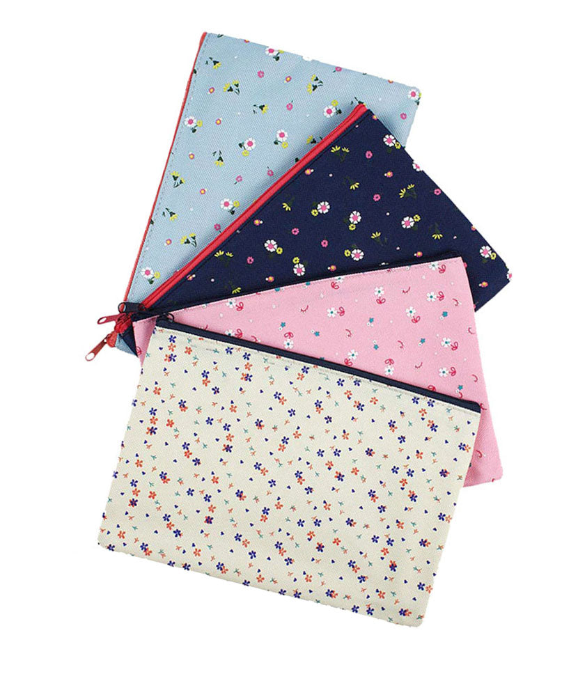 JAVOedge 4 Pack of Easy Storage or Travel Nylon Zipper Bags (Dark Blue, Light Blue, Beige, and Pink)