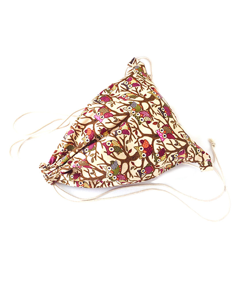 JAVOedge Beige Owl Pattern Lightweight Fabric Drawstring Bag for Packing, Storage, Undergarments