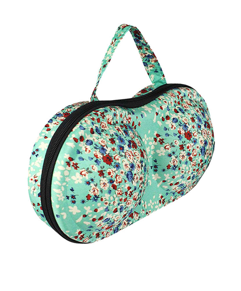 JAVOedge Floral Pattern Fabric Travel Bra Storage Case with Zipper Closure and Carrying Handle