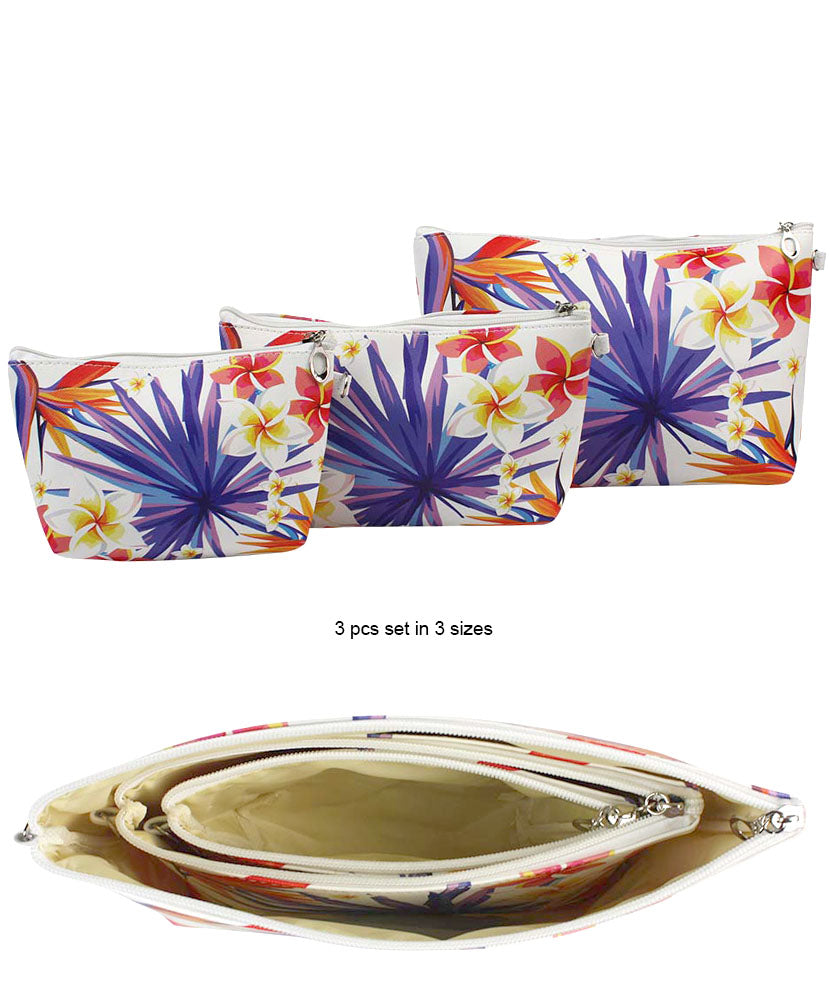 JE Bundle (3 Piece Set) Cosmetic Tropical Bags and (7 Piece Set) Makeup Brush Set with Travel Bag