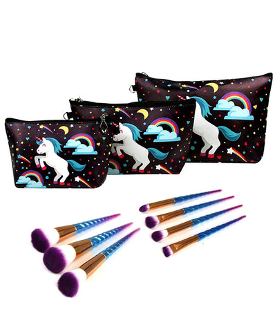 [Bundle Pack], 7 PCS Set Soft Brush Set and Makeup Organizer Traveling Cosmetic Bag for Women Makeup Brush Case