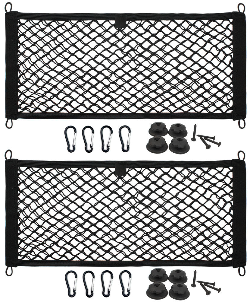 [2 PACK], JAVOedge Cargo Net For Trunk, RV, Boats Storage Mesh Pocket Net with 4 Mounting Screws and Built-in Hooks