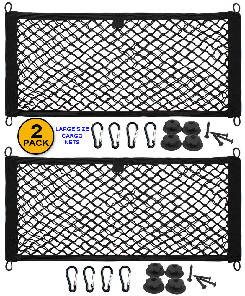 [2 PACK], JAVOedge Cargo Net For Trunk, RV, Boats Storage Mesh Pocket Net with 4 Mounting Screws and Built-in Hooks