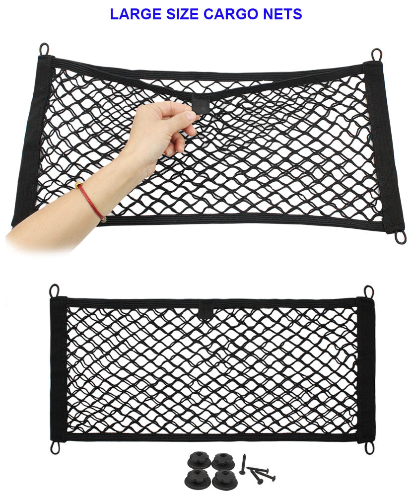 [2 PACK], JAVOedge Cargo Net For Trunk, RV, Boats Storage Mesh Pocket Net with 4 Mounting Screws and Built-in Hooks
