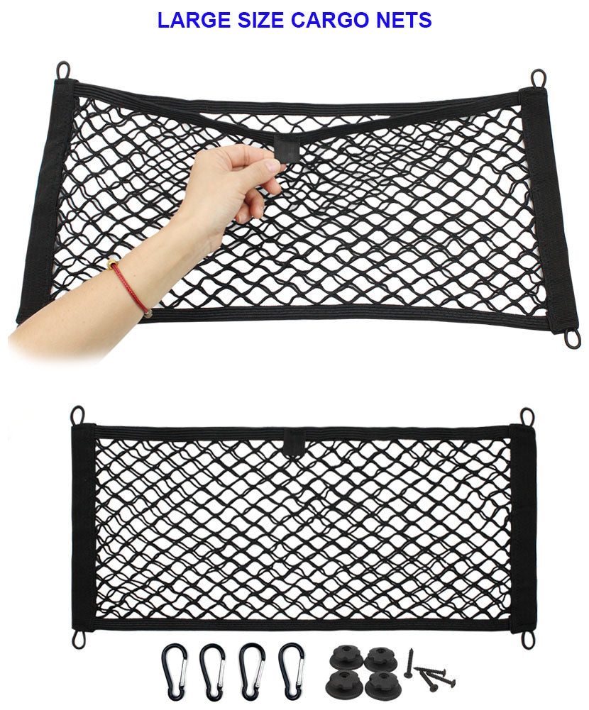 [2 PACK], JAVOedge Cargo Net For Trunk, RV, Boats Storage Mesh Pocket Net with 4 Mounting Screws and Built-in Hooks