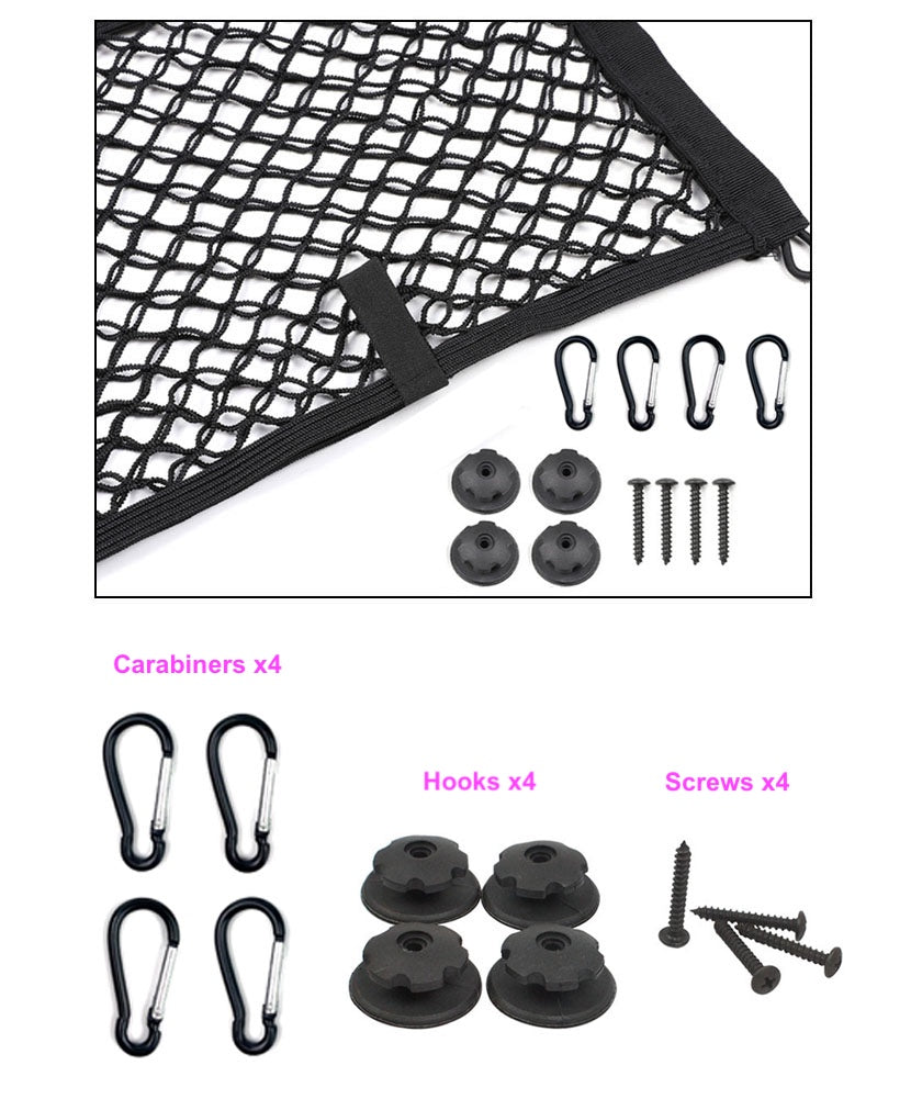 [2 PACK], JAVOedge Cargo Net For Trunk, RV, Boats Storage Mesh Pocket Net with 4 Mounting Screws and Built-in Hooks