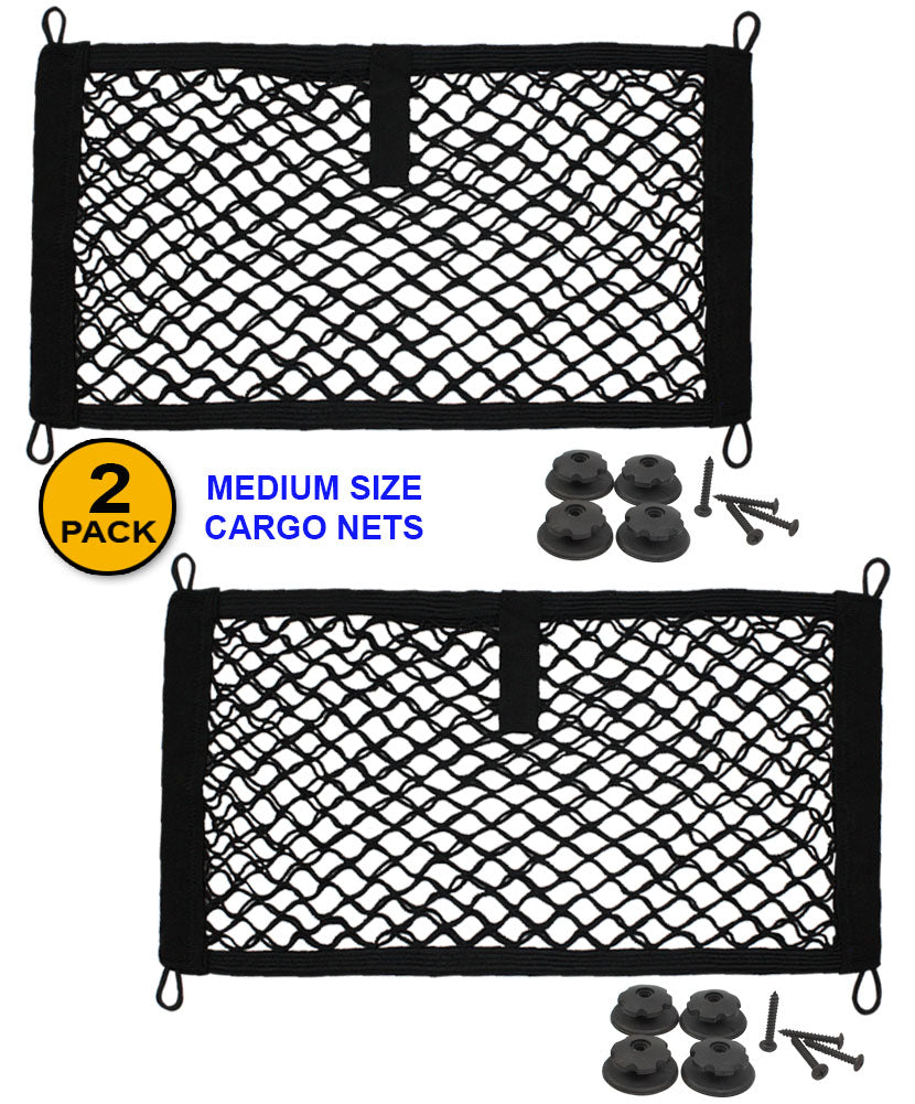 [2 PACK], JAVOedge Cargo Net For Trunk, RV, Boats Storage Mesh Pocket Net with 4 Mounting Screws and Built-in Hooks