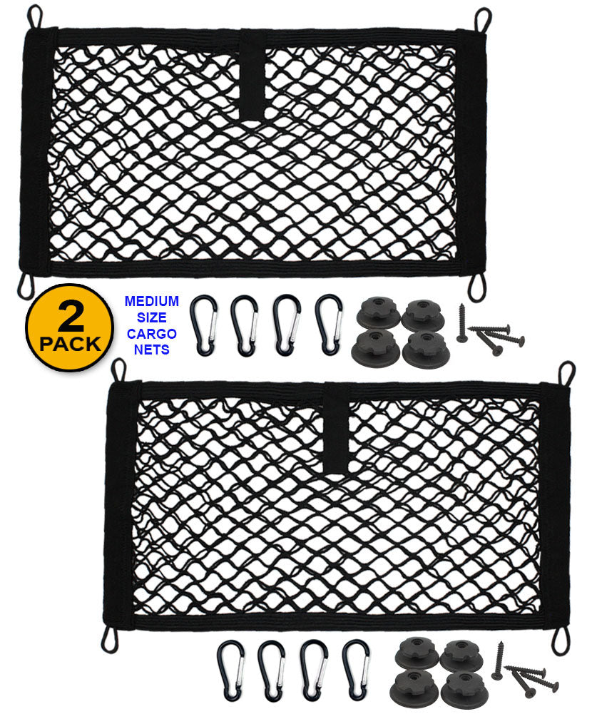 [2 PACK], JAVOedge Cargo Net For Trunk, RV, Boats Storage Mesh Pocket Net with 4 Mounting Screws and Built-in Hooks