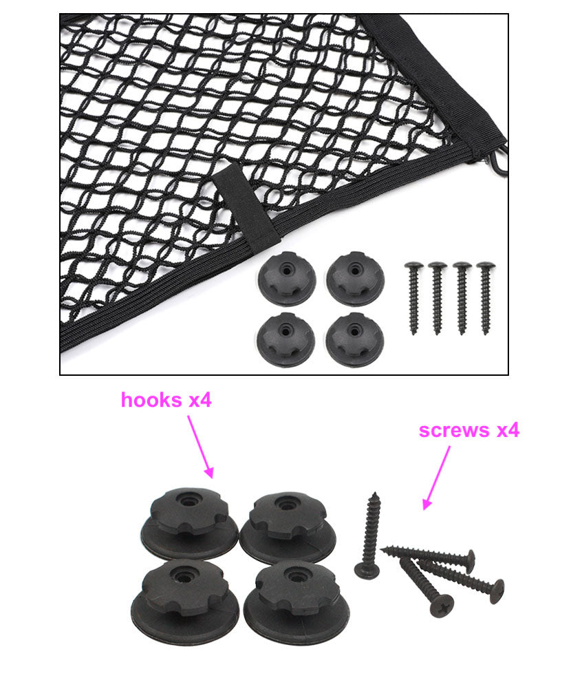 [2 PACK], JAVOedge Cargo Net For Trunk, RV, Boats Storage Mesh Pocket Net with 4 Mounting Screws and Built-in Hooks