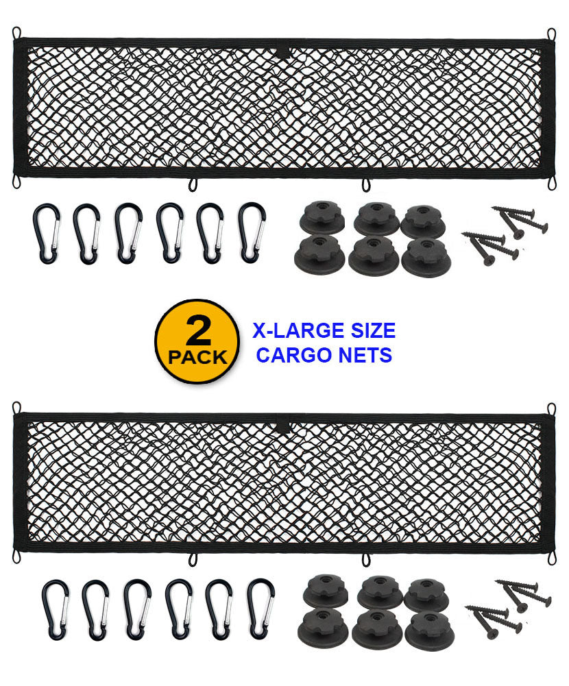 [2 PACK], JAVOedge Cargo Net For Trunk, RV, Boats Storage Mesh Pocket Net with 4 Mounting Screws and Built-in Hooks