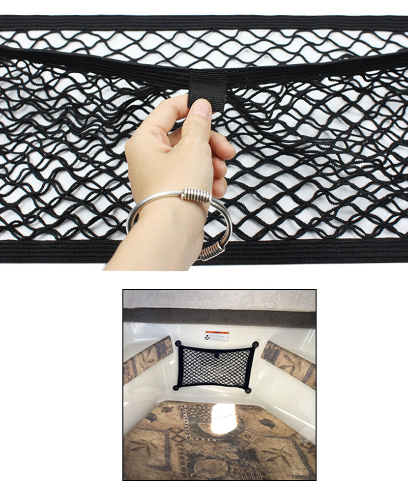 [2 PACK], JAVOedge Cargo Net For Trunk, RV, Boats Storage Mesh Pocket Net with 4 Mounting Screws and Built-in Hooks