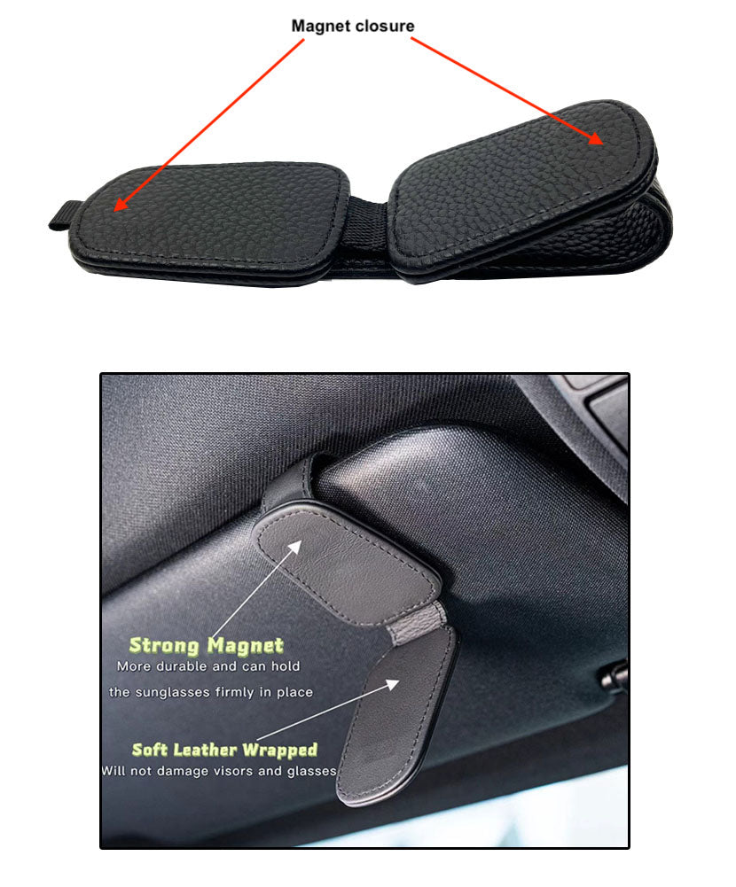 (2 PACK) Magnetic Sunglasses Holders for Car Visor, Van Accessories, Car Organizers for Women & Men Roadtrip Essentials