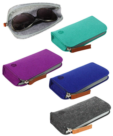 JAVOedge Felt Eyeglass, Sunglass, Glasses, Travel Storage Organizer [4 Slots] Fold Up Cases Secure Snap Enclosure