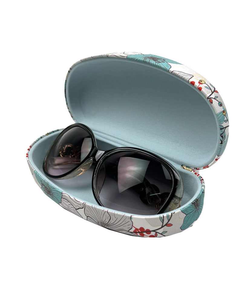 JAVOedge Floral Pattern Extra Large Clam Hard Shell Protective Oversized Curved Sunglasses / Eyeglasses Case with Cloth