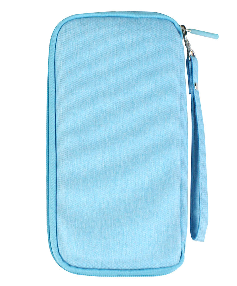 JAVOedge Blue Long Zippered Passport and Travel Document Organizer, Front Pocket, Wristlet